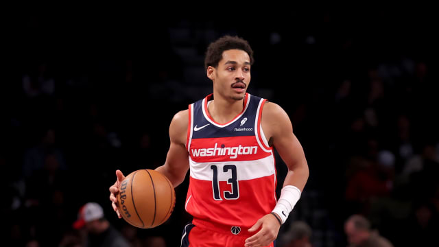 Washington Wizards guard Jordan Poole (13) brings the ball up court against the Brooklyn Nets during the third quarter at Barclays Center.